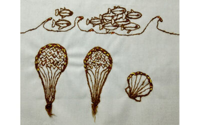 Embroidery Pinna with fishes, 21st c.